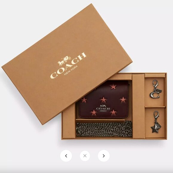 NIB - COACH Boxed Mini Wallet on a Chain with Star Print - CW963 Merlot $218 - Picture 1 of 5